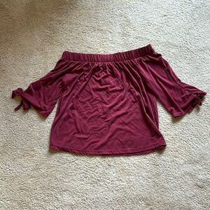 Maroon off the shoulder T-shirt